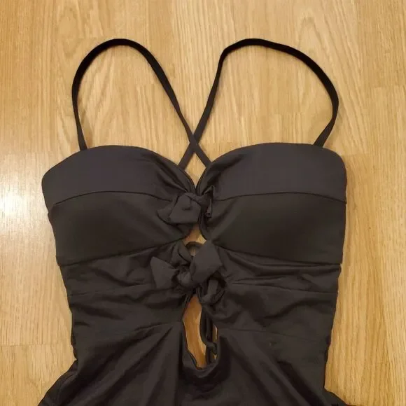 NEW! BECCA Double Tie Front One-piece Swimsuit size Small in Black